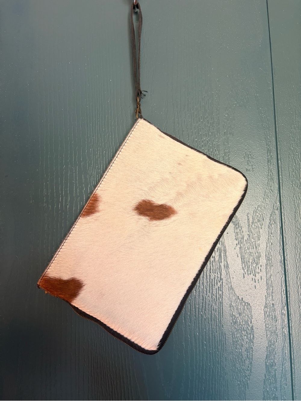 Cowhide Wristlet Clutch in Cream and Brown